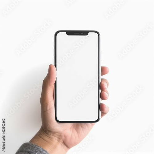 Man hand holding black smartphone isolated on white background