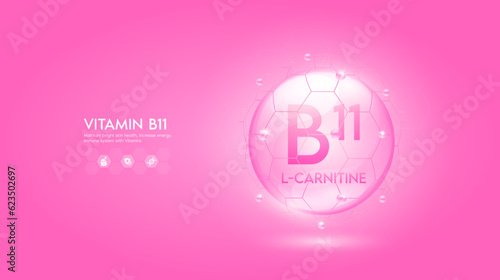Vitamin B11 pink solution or L-Carnitine. Innovation repair maintain bright skin care anti aging. Vitamins complex and collagen serum. For medical beauty treatment nutrition cosmetic design. Vector.