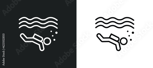 scuba diving icon isolated in white and black colors. scuba diving outline vector icon from sports collection for web, mobile apps and ui.