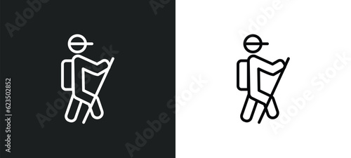 trekking icon isolated in white and black colors. trekking outline vector icon from sports collection for web, mobile apps and ui.