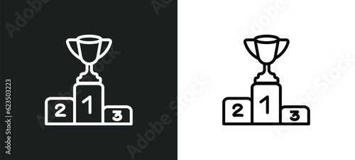 podium with cup icon isolated in white and black colors. podium with cup outline vector icon from sports collection for web, mobile apps and ui.