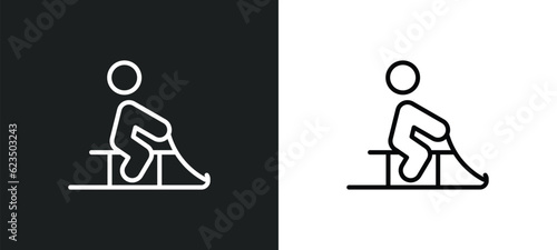 person riding on sleigh icon isolated in white and black colors. person riding on sleigh outline vector icon from sports collection for web, mobile apps and ui.