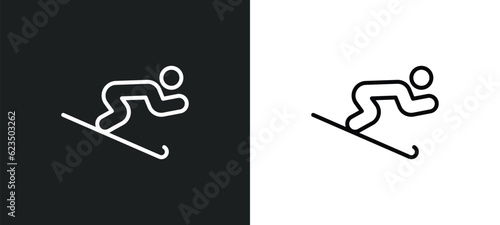 skiing down hill icon isolated in white and black colors. skiing down hill outline vector icon from sports collection for web, mobile apps and ui.