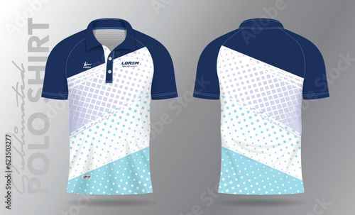 Sublimation blue Polo Shirt mockup template design for badminton jersey, tennis, soccer, football or sport uniform