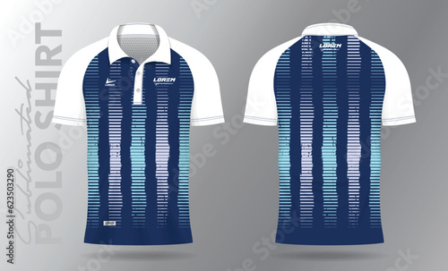 Sublimation blue Polo Shirt mockup template design for badminton jersey, tennis, soccer, football or sport uniform