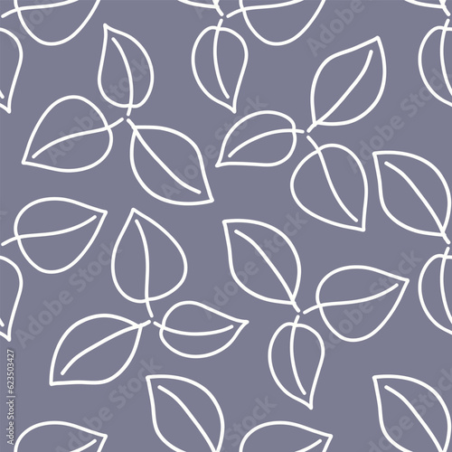 Line Art in Creme of Leaves in Groups of Threes Scattered over a Dusty Mauve Background