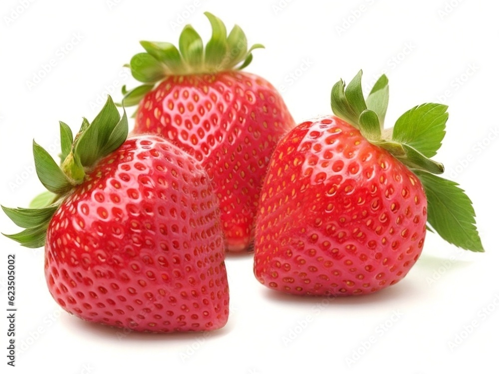 Strawberries with strawberry leaf on white background. Strawberries with strawberry leaf on white background.