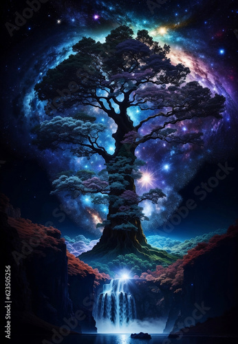 A magical tree of life in outer space  Generative AI Illustration.