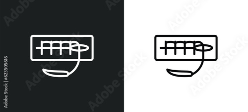 suture icon isolated in white and black colors. suture outline vector icon from sew collection for web, mobile apps and ui.