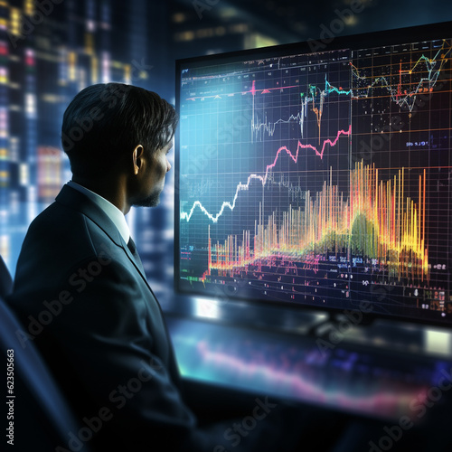 Artificial intelligence looking data, data science and graph. photo