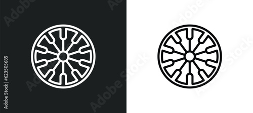 spokes icon isolated in white and black colors. spokes outline vector icon from sew collection for web, mobile apps and ui.