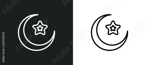 crescent moon and star icon isolated in white and black colors. crescent moon and star outline vector icon from religion collection for web, mobile apps ui.