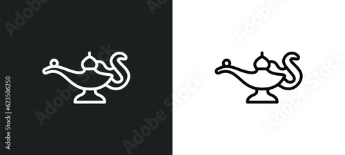 genie lamp icon isolated in white and black colors. genie lamp outline vector icon from religion collection for web, mobile apps and ui.