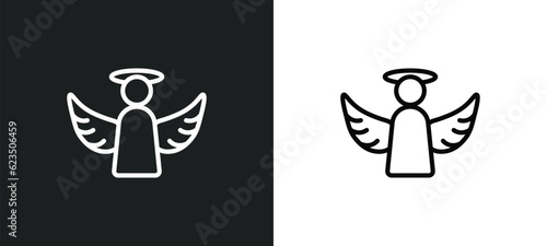 angel icon isolated in white and black colors. angel outline vector icon from religion collection for web, mobile apps and ui.