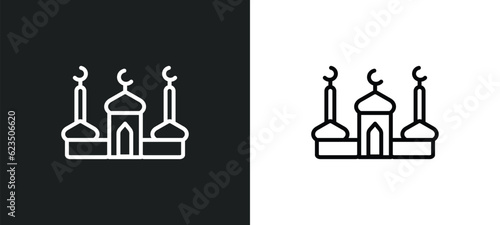 mosque and minaret icon isolated in white and black colors. mosque and minaret outline vector icon from religion collection for web, mobile apps ui.