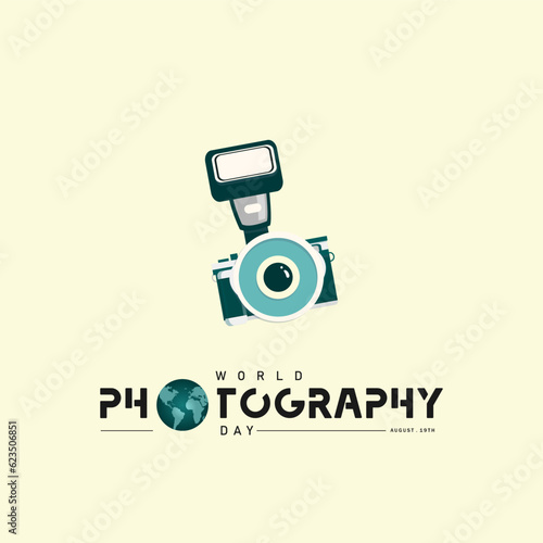 World photography day vector, typography design with camera. good template for world photography day design.