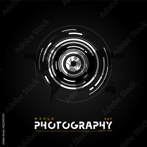 World photography day vector, typography design with camera. good template for world photography day design.