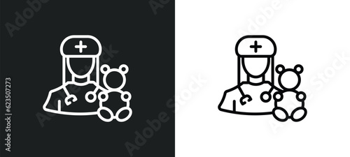 pediatrician icon isolated in white and black colors. pediatrician outline vector icon from professions collection for web, mobile apps and ui.