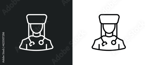 physician assistant icon isolated in white and black colors. physician assistant outline vector icon from professions collection for web  mobile apps and ui.