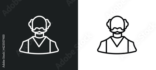pensioner icon isolated in white and black colors. pensioner outline vector icon from professions collection for web, mobile apps and ui.