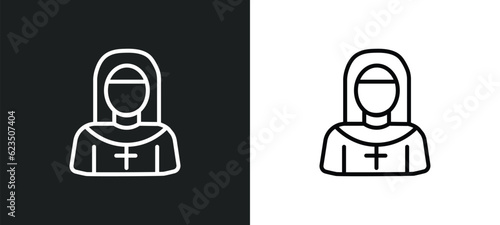 nun icon isolated in white and black colors. nun outline vector icon from professions collection for web, mobile apps and ui.