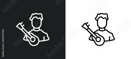 musician icon isolated in white and black colors. musician outline vector icon from professions collection for web, mobile apps and ui.