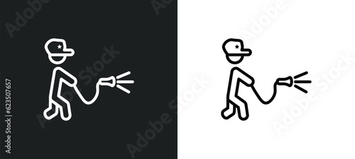 firefighter working icon isolated in white and black colors. firefighter working outline vector icon from people collection for web, mobile apps and ui.