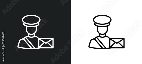 postman working icon isolated in white and black colors. postman working outline vector icon from people collection for web, mobile apps and ui.
