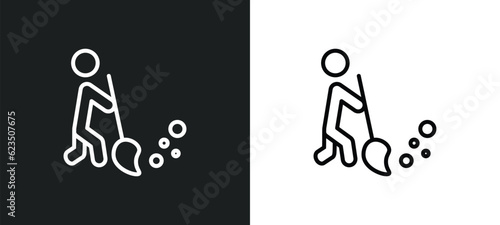 sweeper working icon isolated in white and black colors. sweeper working outline vector icon from people collection for web, mobile apps and ui.