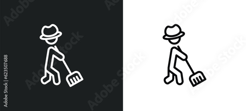 farmer working icon isolated in white and black colors. farmer working outline vector icon from people collection for web, mobile apps and ui.