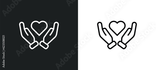 heart in hands icon isolated in white and black colors. heart in hands outline vector icon from people collection for web, mobile apps and ui.