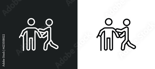 help the elderly icon isolated in white and black colors. help the elderly outline vector icon from people collection for web, mobile apps and ui.