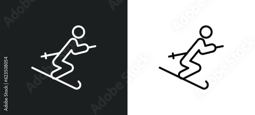 ski stick man icon isolated in white and black colors. ski stick man outline vector icon from people collection for web, mobile apps and ui.