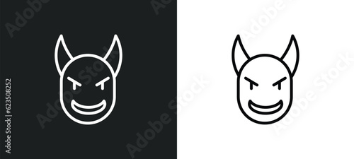 devil head with horns icon isolated in white and black colors. devil head with horns outline vector icon from people collection for web, mobile apps and ui.