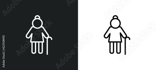 old lady walking icon isolated in white and black colors. old lady walking outline vector icon from people collection for web, mobile apps and ui.