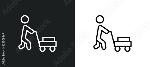 person mowing the grass icon isolated in white and black colors. person mowing the grass outline vector icon from people collection for web, mobile apps and ui.
