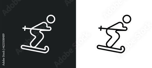 man skiing icon isolated in white and black colors. man skiing outline vector icon from people collection for web, mobile apps and ui.