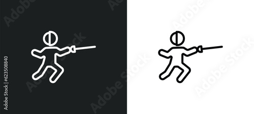 fencing attack icon isolated in white and black colors. fencing attack outline vector icon from people collection for web, mobile apps and ui.