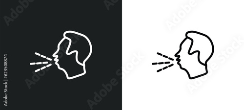 cough icon isolated in white and black colors. cough outline vector icon from people collection for web, mobile apps and ui.