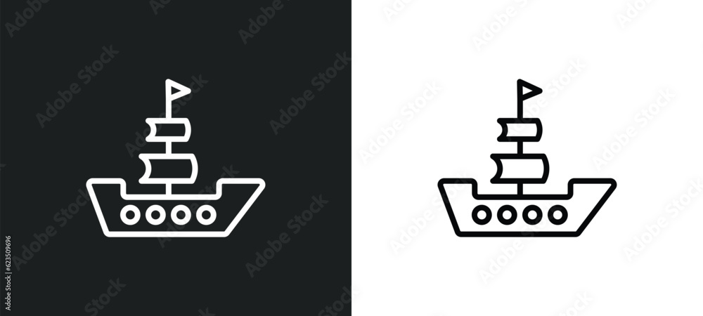 frigate icon isolated in white and black colors. frigate outline vector icon from nautical collection for web, mobile apps and ui.