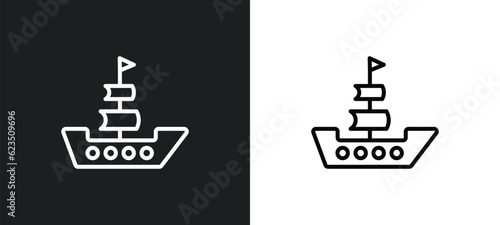 frigate icon isolated in white and black colors. frigate outline vector icon from nautical collection for web, mobile apps and ui.