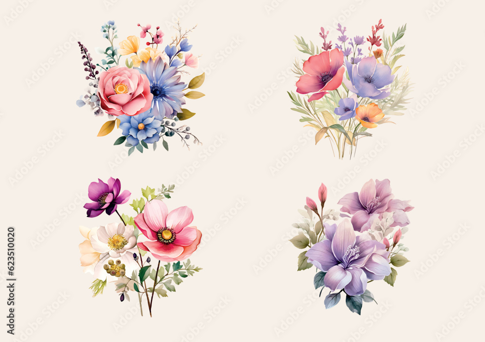 Watercolor wild floral design, vector graphics
