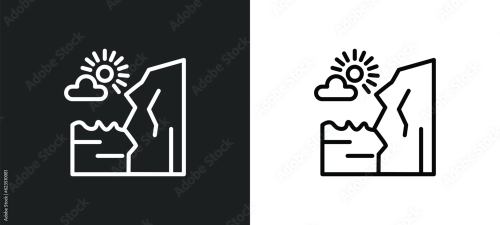 cliff icon isolated in white and black colors. cliff outline vector icon from nature collection for web, mobile apps and ui. cliff icon isolated in white and black colors. cliff outline vector icon from nature collection for web, mobile apps and ui.
