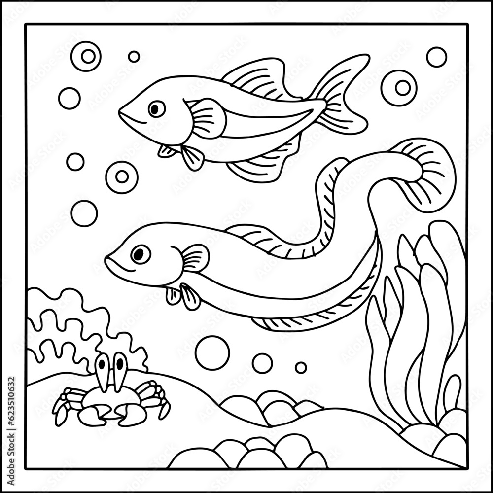 Fototapeta premium design aqua fish outline coloring page for kid