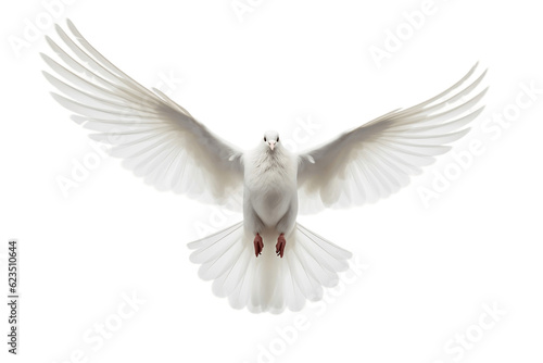 White Pigeon Flying Isolated on Transparent Background. Generative AI