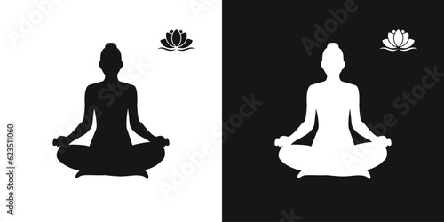 Lotus position. Yogi, meditating girl vector sign
