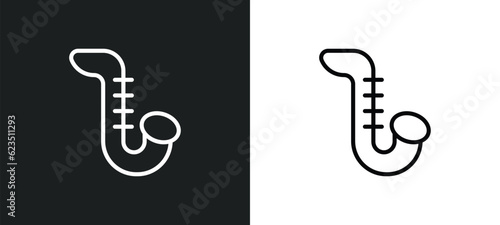 saxophone icon isolated in white and black colors. saxophone outline vector icon from music and media collection for web, mobile apps and ui.