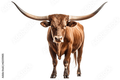 Texas Longhorn Cow Front View Portrait, Isolated on Transparent Background. Generative AI
