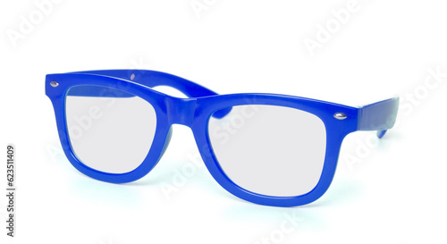 Blue eye glasses isolated on white background.