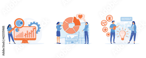 Targeting strategy concept, Marketing research, competitor research, consumer behaviour, focus group, survey agency, target audience, set flat vector modern illustration